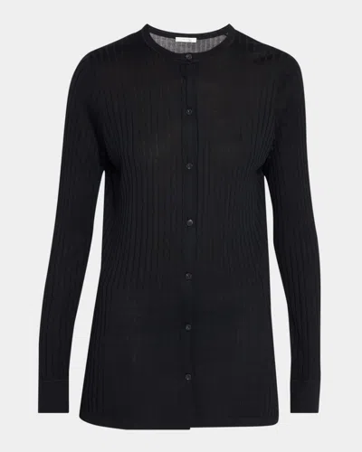 The Row Kanya Wide Rib Crewneck Cardigan In Black