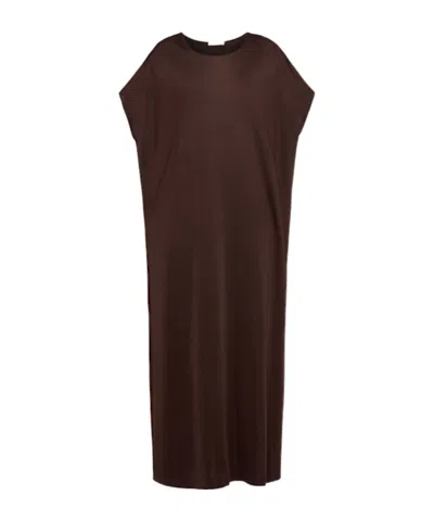 The Row Kaori Shiny Viscose Long Dress In Brown