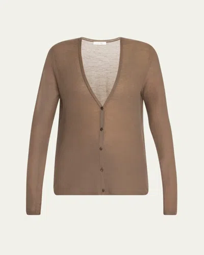 The Row Kasem V-neck Fine Cashmere Cardigan In Brown