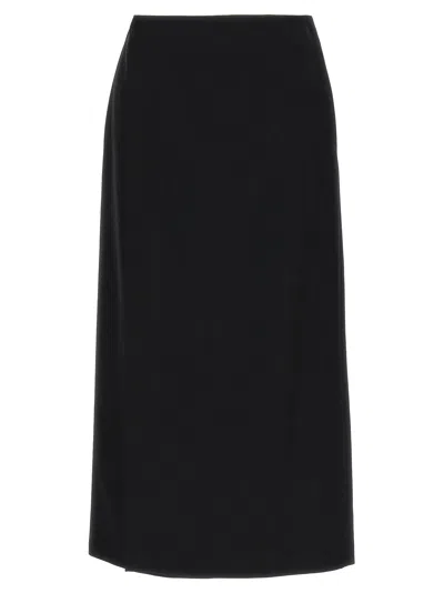 The Row Kavi Wool Crepe Midi Skirt In 黑色