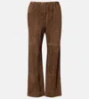 The Row Kenan Suede Bootcut Pants In Brown