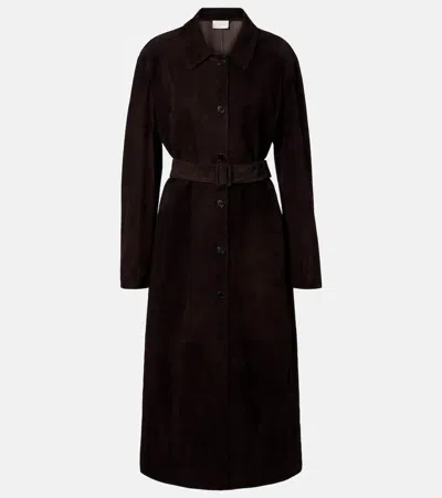The Row Kendra Suede Coat In Brown