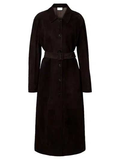 The Row Kendra Suede Coat Chestnut Brown