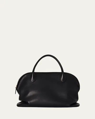 The Row Kew Bowling Top-handle Bag In Saddle Leather In Blans Black Ans