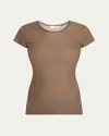 The Row Keyla Short-sleeve Fine Cashmere T-shirt In Brown
