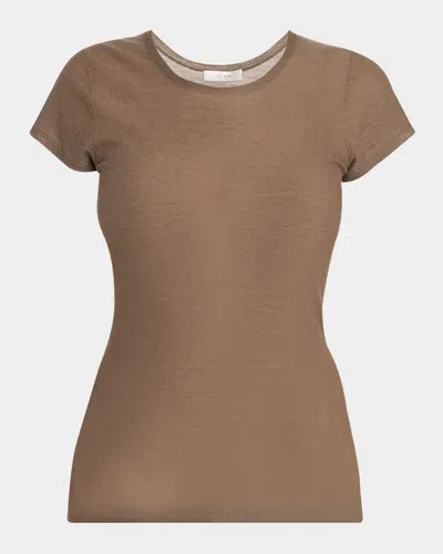 The Row Keyla Short-sleeve Fine Cashmere T-shirt In Brown