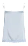 The Row Kilari Cotton-blend Lace-trimmed Silk-charmeuse Camisole In Light Blue