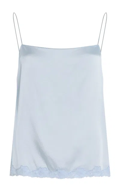 The Row Kilari Cotton-blend Lace-trimmed Silk-charmeuse Camisole In Light Blue