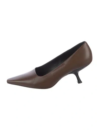 Pre-owned The Row Kitten Leather Pumps In Brown
