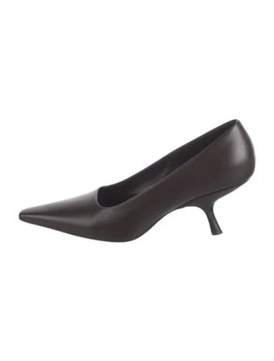 Pre-owned The Row Kitten Leather Pumps In Brown