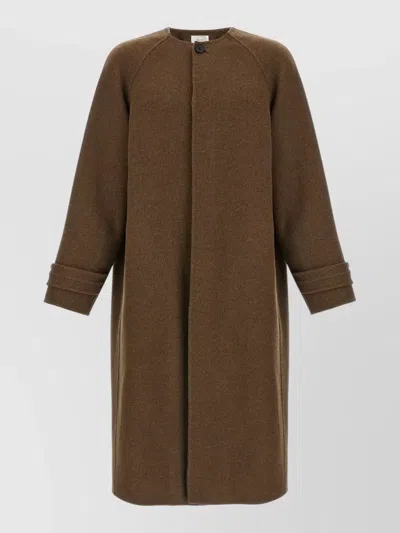 The Row Knee Length Coat Raglan Sleeves Design In Brown