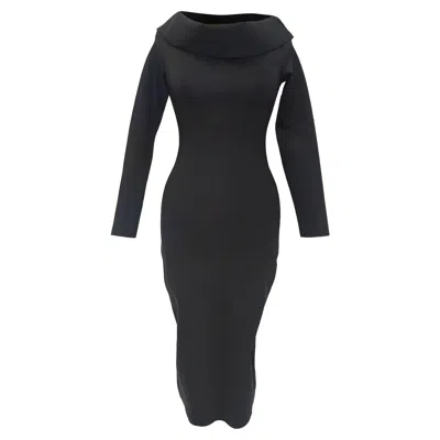 Pre-owned The Row Knit Off Shoulder Nania Dress In Black Nylon