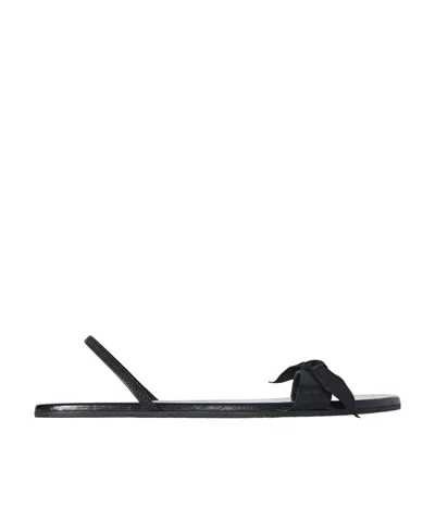 The Row Knot-trimmed Flat Sandals In Black