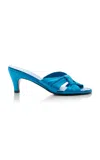 The Row Soft Knot 65 Satin Mules In Blue