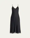 The Row Kolara Lace Hem Silk Midi Dress In Black