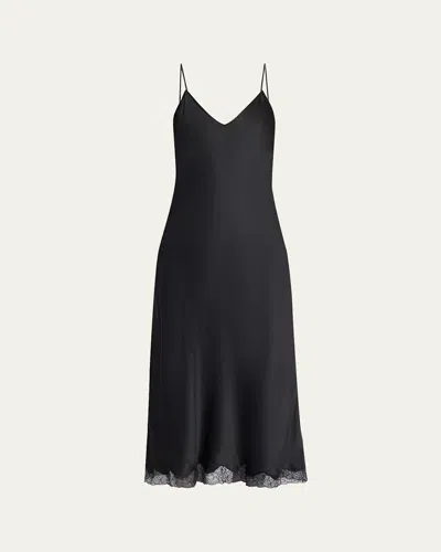 The Row Kolara Lace Hem Silk Midi Dress In Black