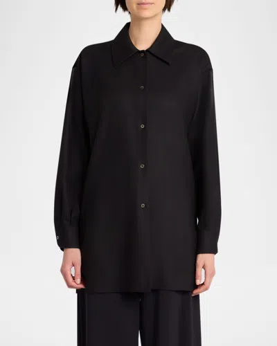 The Row Komako Button Down Wool Cashmere Blouse In Black
