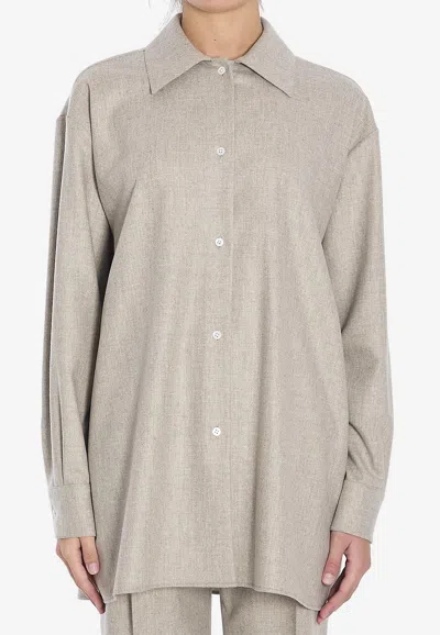 The Row Komako Long-sleeved Wool Shirt In Beige