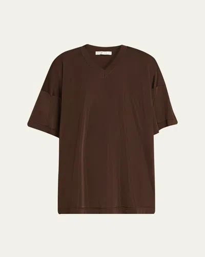 The Row Kristen V-neck Short-sleeve Top In Brown