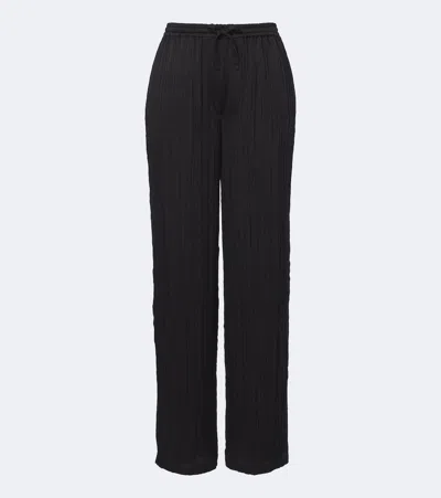 The Row Kriza Plisse Silk Wide-leg Pants In Black