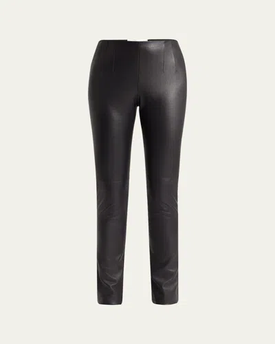 The Row Lakun Leather Skinny-leg Slit-hem Pants In Black