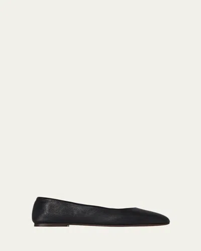 The Row Lambskin Leather Ballerina Flats In Black