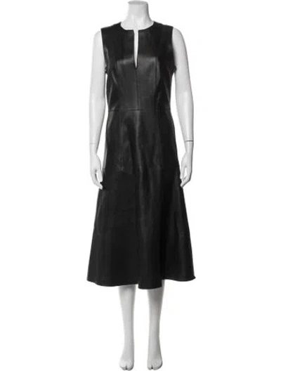 Pre-owned The Row Lambskin Midi Length Dress In Black