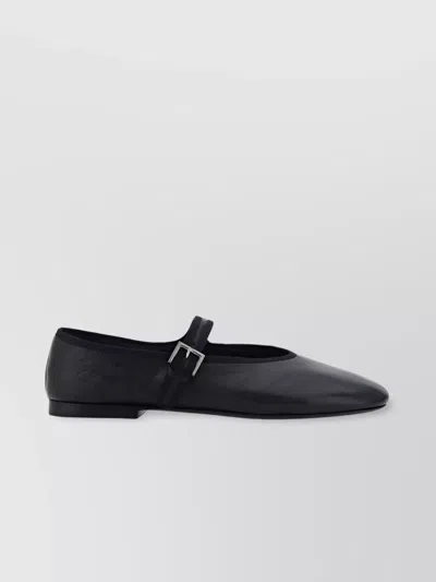 The Row Lambskin Round Toe Ballerina Shoes In Black