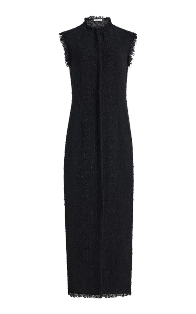 The Row Lana Cotton Tweed Maxi Dress In Navy