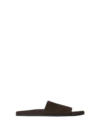 THE ROW THE ROW LAQUER BROWN SANDALS