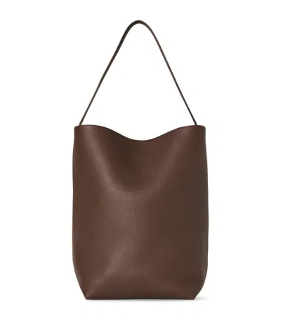 The Row Large Leather N/s Park Tote Bag In Brown