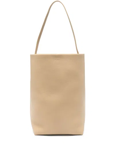 The Row Large Leather Tote Bag In Neutrals