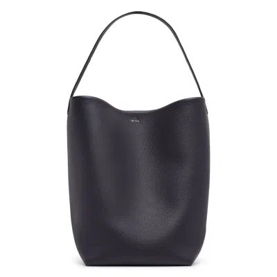 The Row Large N/s Dark Blue Leather Tote Bag In Black