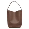 The Row Large N/s Dark Olive Leather Tote Bag