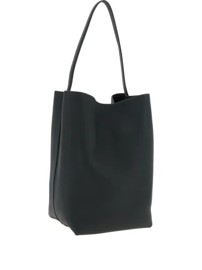 The Row Large Park Leather Shoulder Bag In Black