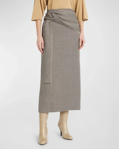 The Row Laz Wrapped Wool-blend Maxi Pencil Skirt In Black White