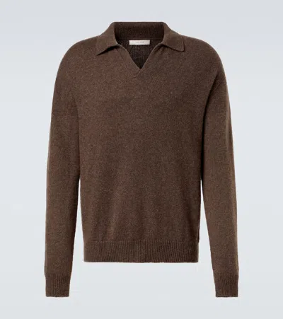 The Row Leach Cashmere Polo Sweater In Brown