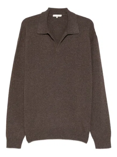 The Row Leach Cashmere Polo Sweater In Brown