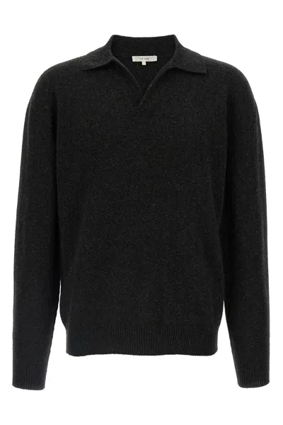 The Row Long Sleeve Polo Shirt With Ribbed Cuffs And Hem In Gray