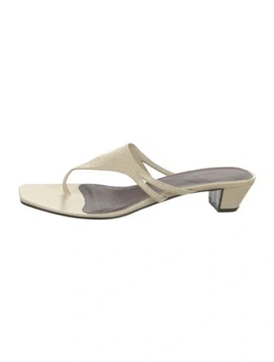Pre-owned The Row Leather Animal Print Slides In Neutral