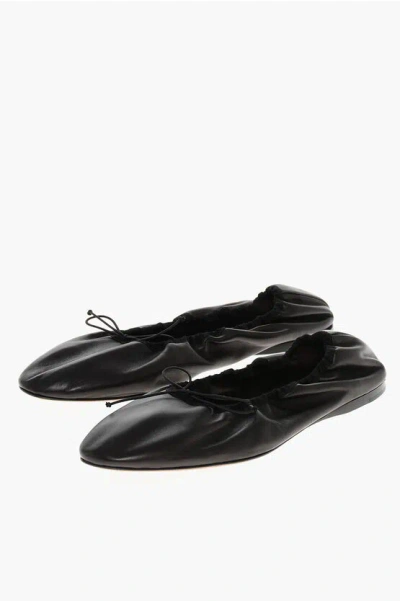 The Row Leather Awar Ballet Flats With Elastic Detail In Black