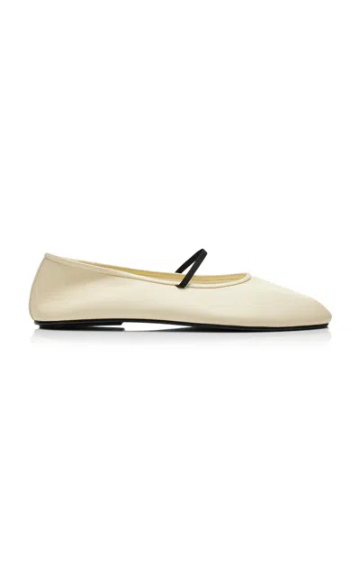 The Row Leather Ballet Flats In Ivory