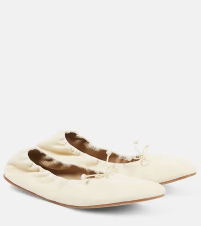 The Row Leather Ballet Flats In White