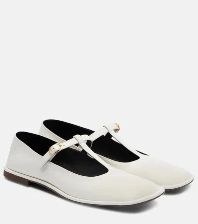 The Row Leather Ballet Flats In White