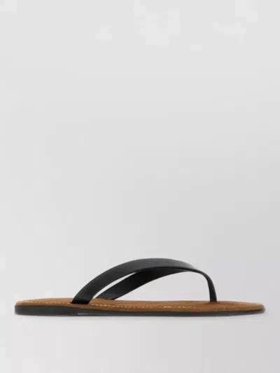 The Row Leather Beach Thong Sandals Flat Sole In Black