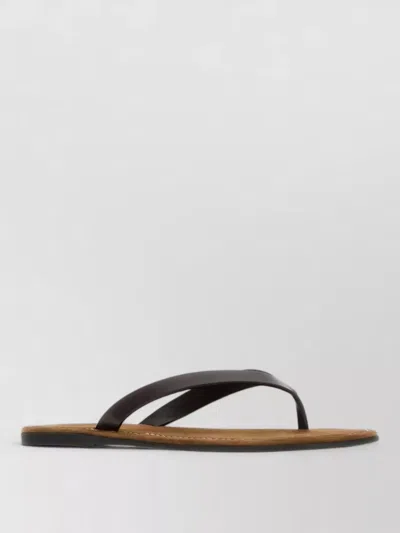The Row Leather Beach Thong Sandals Flat Sole In Black