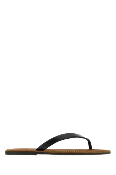 The Row Leather Beach Thong Slippers For Women In Black