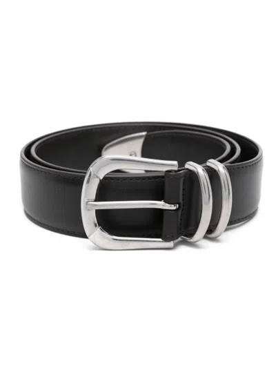 The Row Leather Belt In Dark Brown Ans