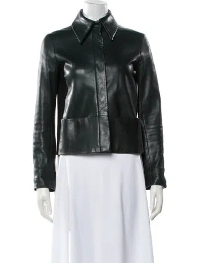 Pre-owned The Row Leather Biker Jacket In Green