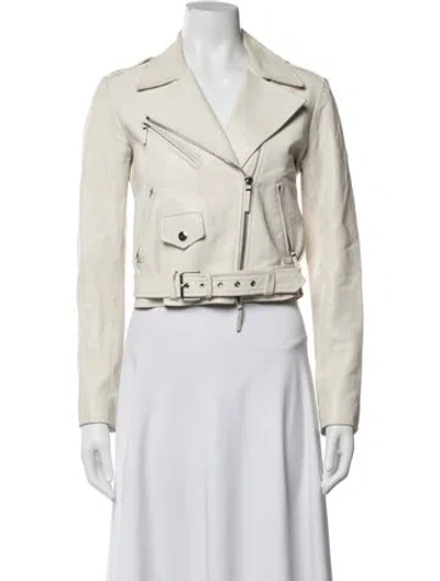 Pre-owned The Row Leather Biker Jacket In White